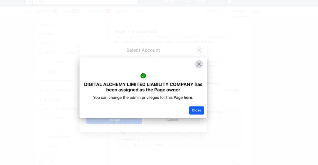 Facebook Page Ownership Prompt