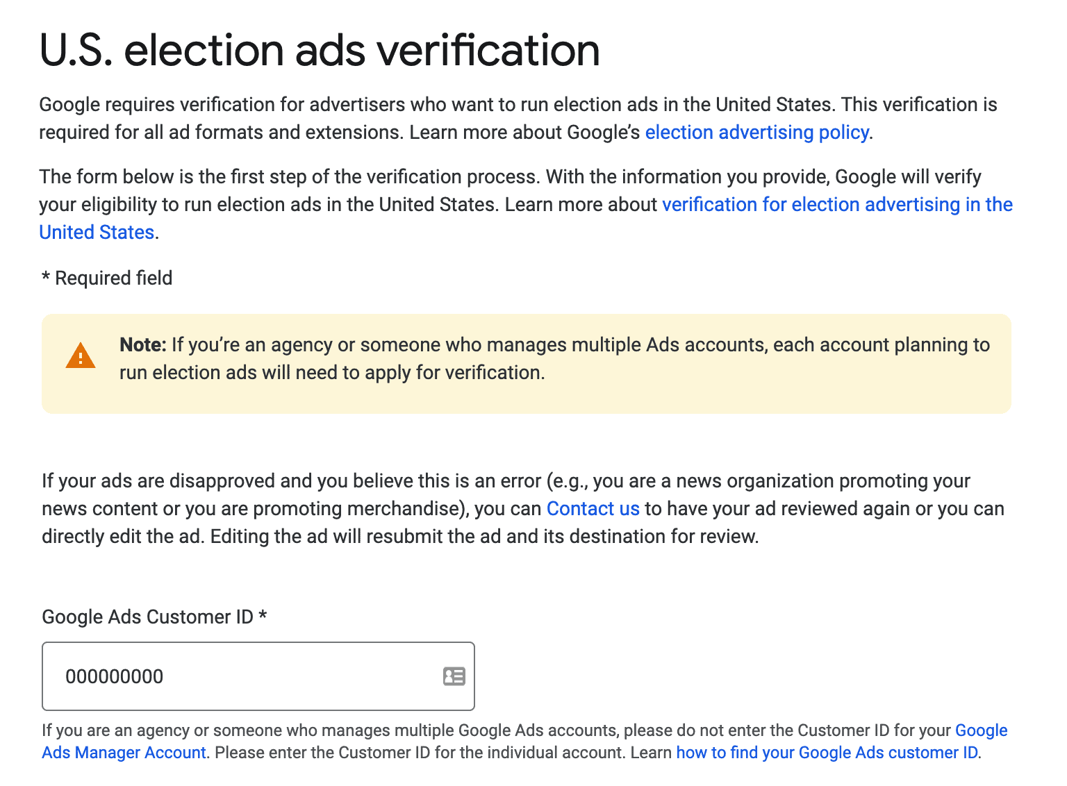Verify Google Ads Politics